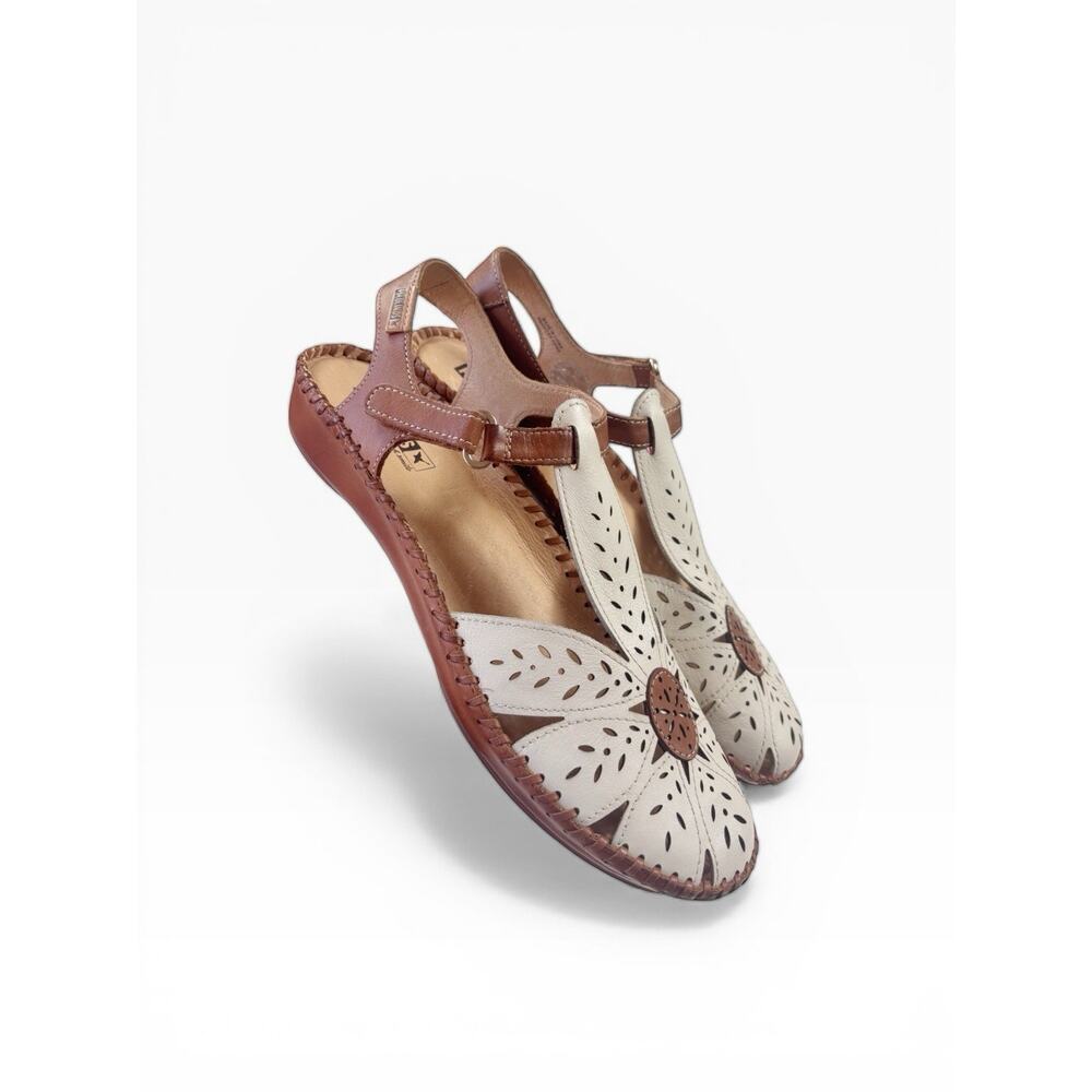 New Pikolinos Puerto Vallarta White Brown Leather Sandals 41/US 10.5-11 $180